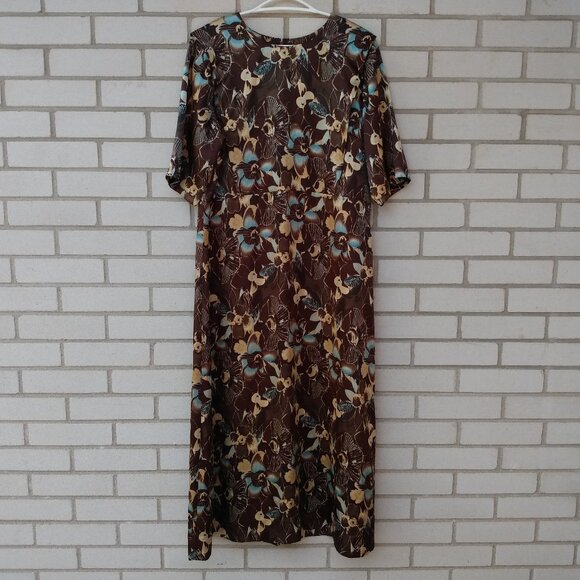 Amish Mennonite Cape Dress 43.75"B 38.5"W Handmade Modest Brown Blue Floral - Picture 1 of 7